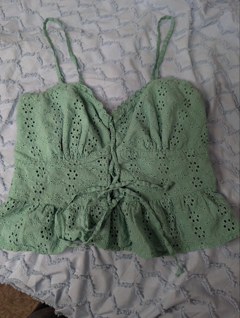 wild fable Mint Green Eyelet Lace-Up Cami